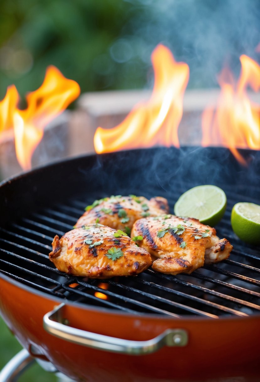 A sizzling chili lime grilled chicken on a hot barbecue grill