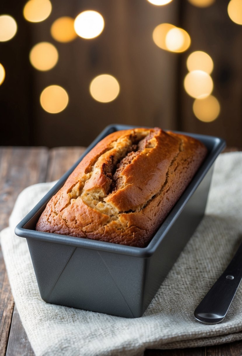 A loaf of apple cinnamon bread baking in a Pampered Chef stone loaf pan