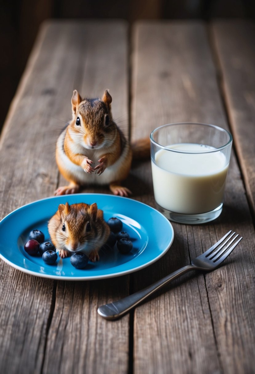 A plate of raggmunk with lingonberries, accompanied by a glass of milk, sits on a rustic wooden table