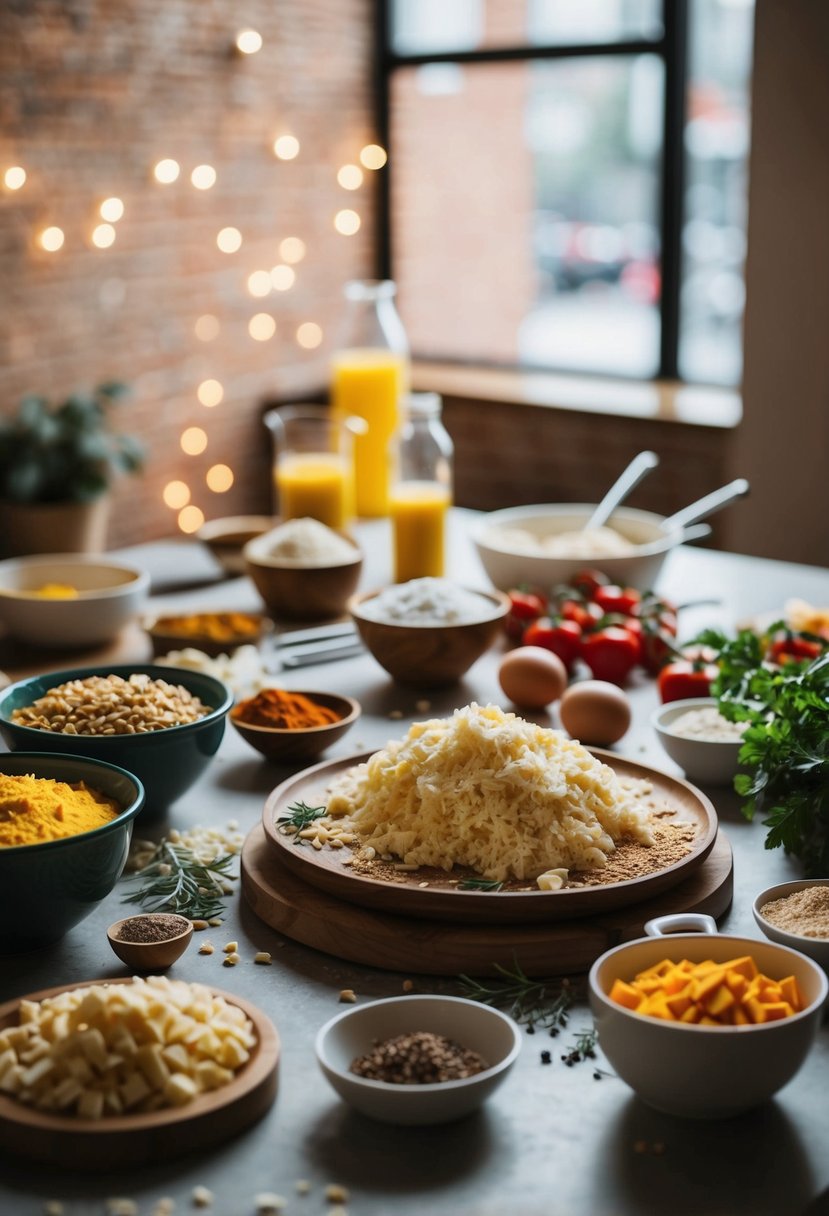 A table scattered with various ingredients and utensils for making pocket bread recipes