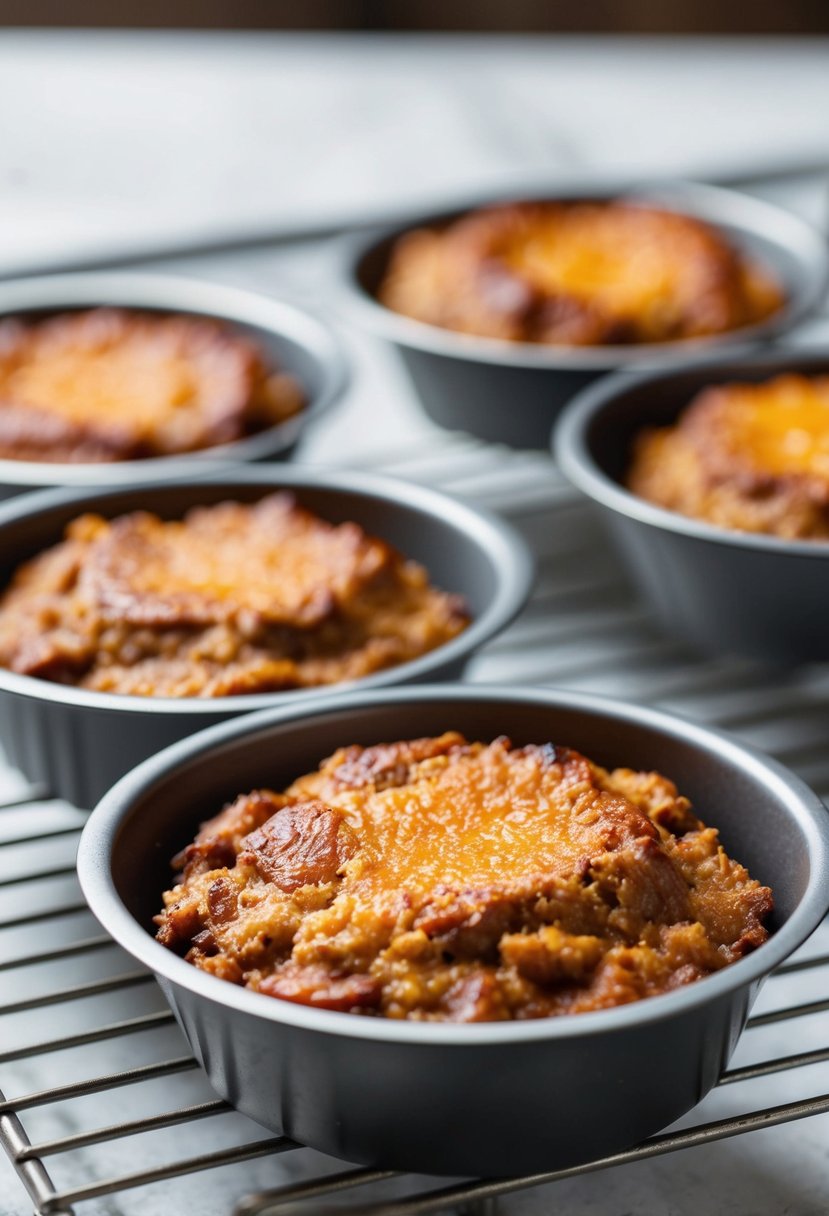 A tray of golden-brown beef-meatloaf cups cooling on a wire rack