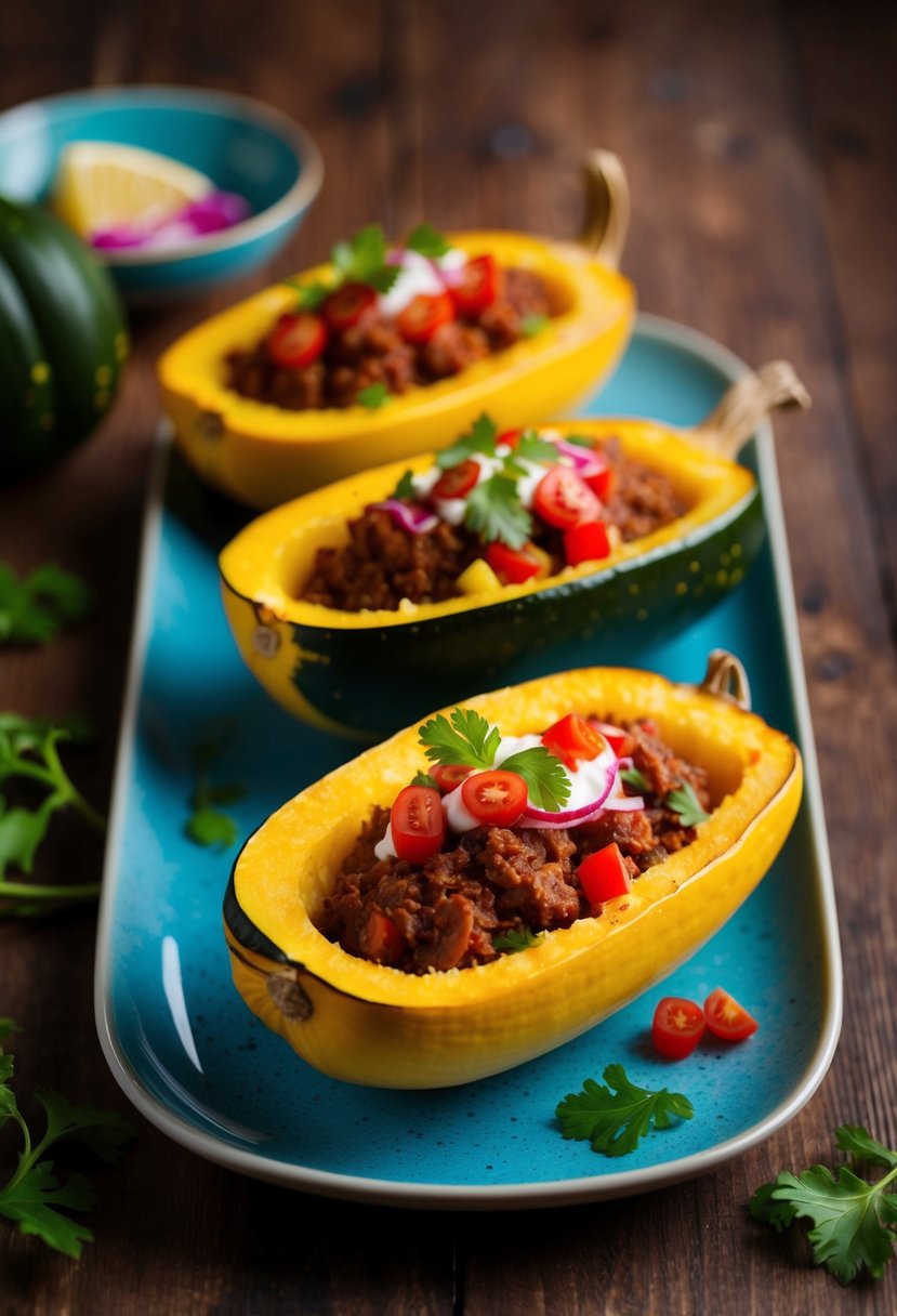 Stuffed opo squash boats with vibrant fillings and garnishes