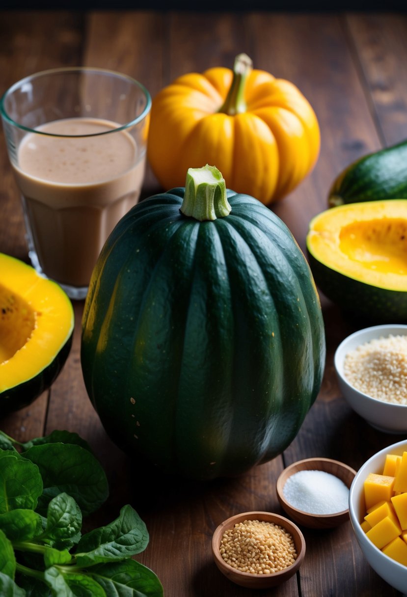 A ripe opo squash surrounded by fresh ingredients for a smoothie