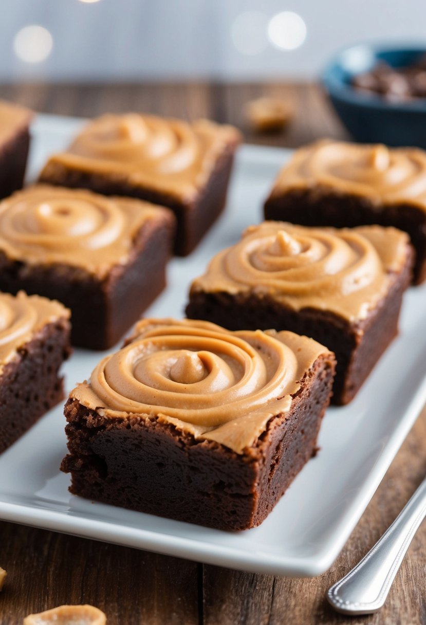 A mini brownie pan filled with peanut butter swirl brownies, ready to be served