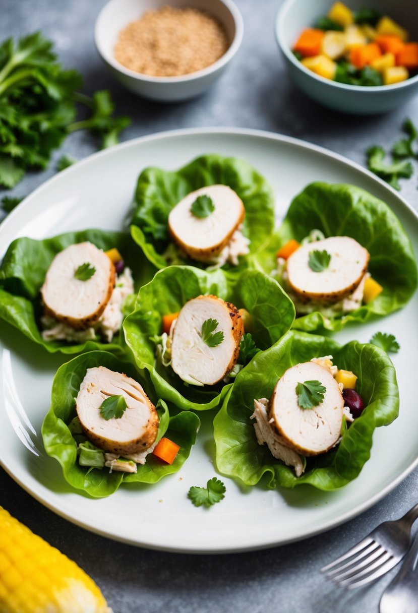 A plate of turkey lettuce wraps surrounded by fresh ingredients, ready to be served as a healthy and easy Lean and Green meal