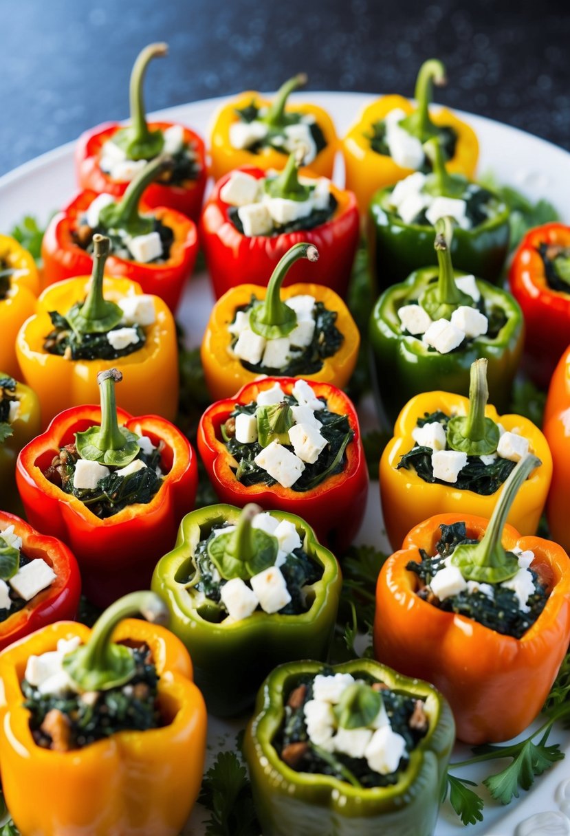 A colorful array of stuffed peppers, filled with spinach and feta, arranged on a serving platter