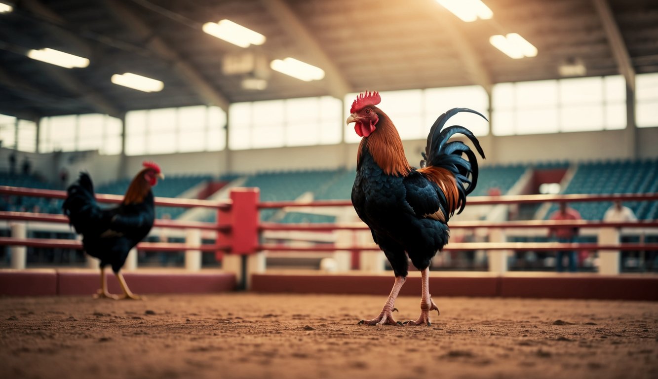 Sebuah arena sabung ayam yang ramai dengan pusat layanan pelanggan 24 jam untuk dukungan maksimal