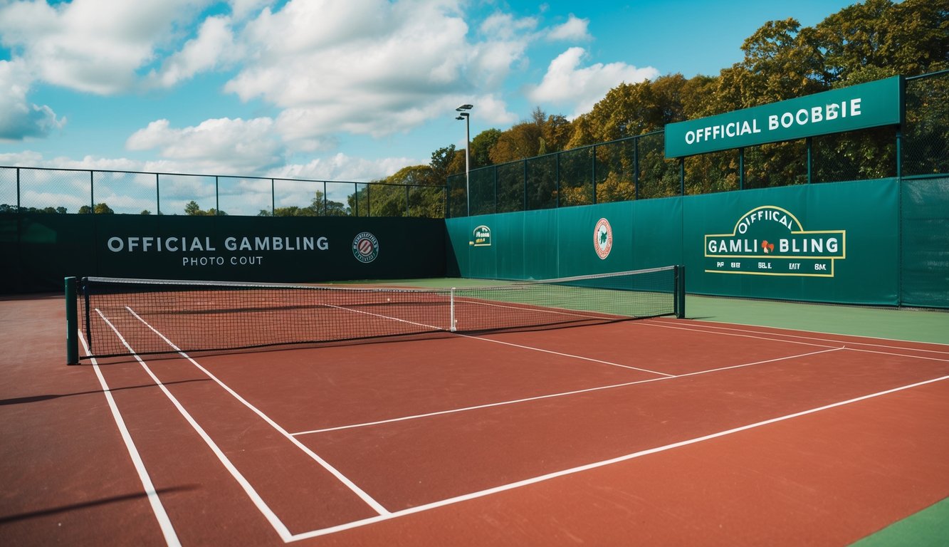 Lapangan tenis dengan papan iklan perjudian resmi