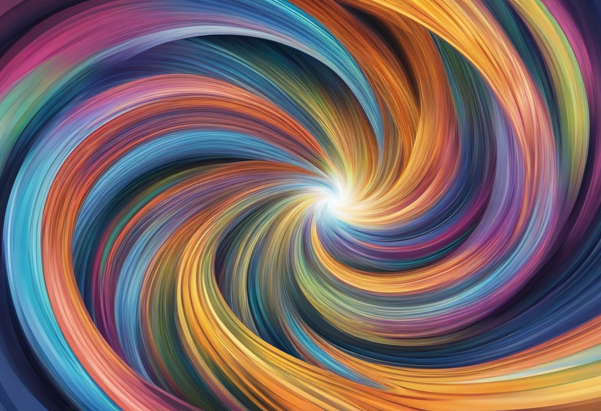 A swirling vortex of colorful energy, with multiple dimensions overlapping and intersecting