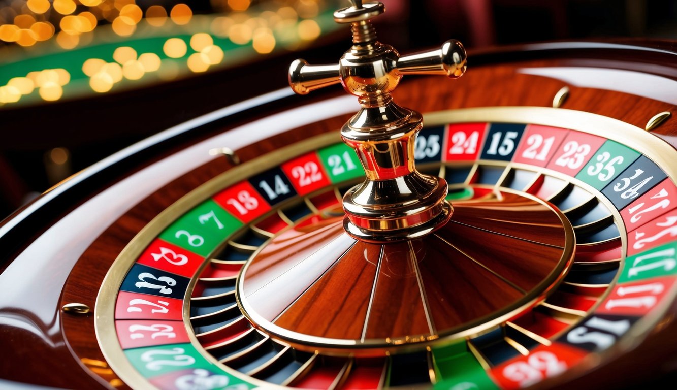 Roda roulette yang berputar dengan slot bernomor berwarna-warni