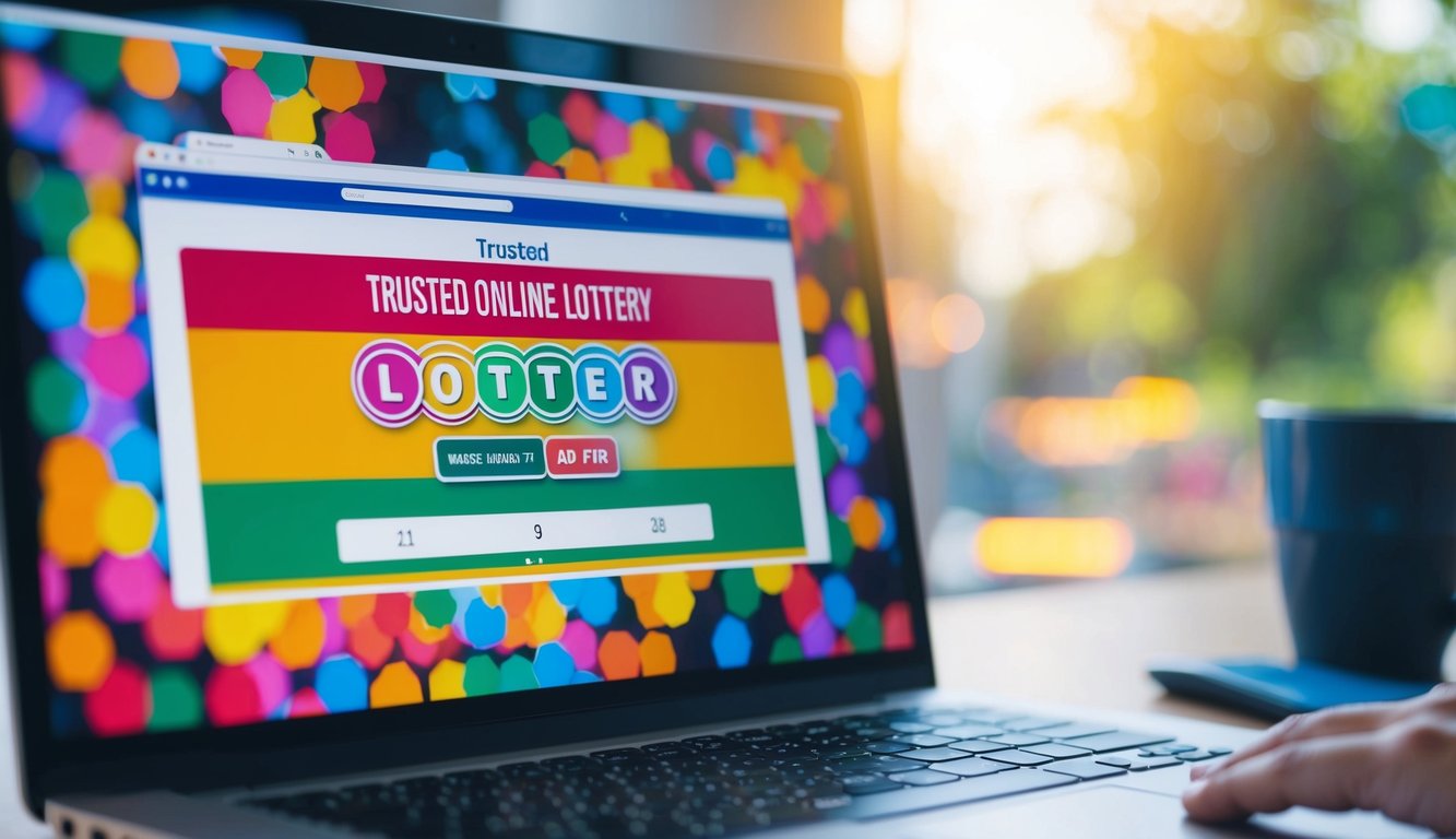 Sebuah layar komputer menampilkan situs web lotere online yang tepercaya dengan grafik dan angka berwarna-warni