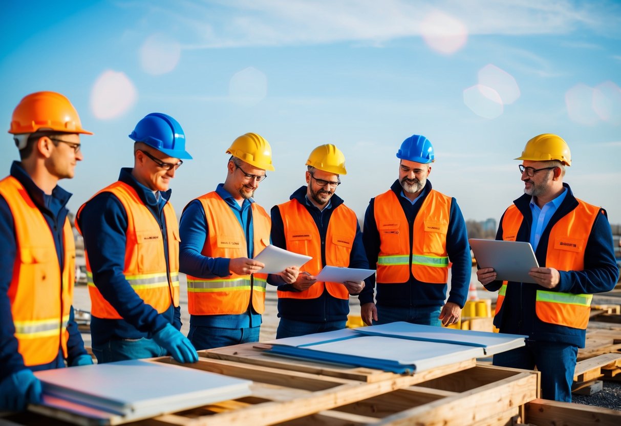 Un groupe de travailleurs du bâtiment recevant une formation et des ressources de Constructys