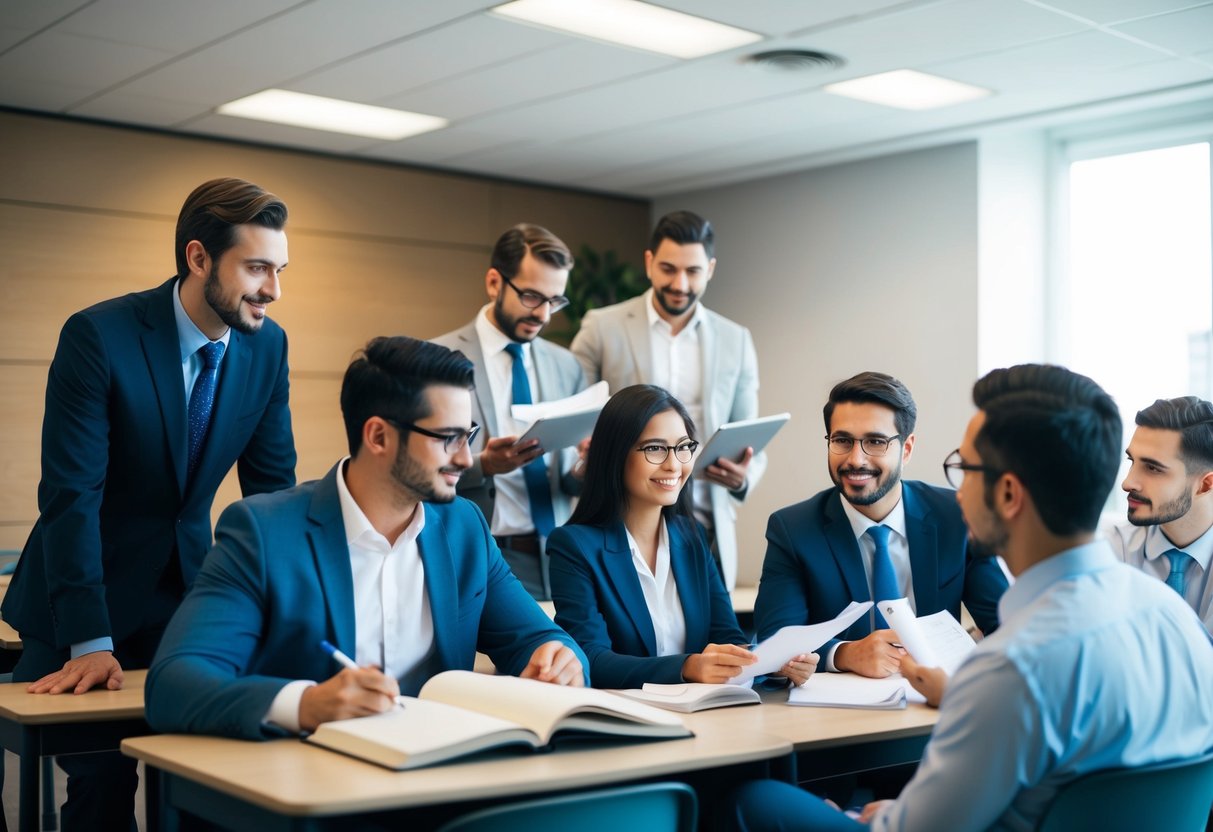 Un groupe de professionnels étudiant et discutant du programme de certification CléA dans un cadre de classe.