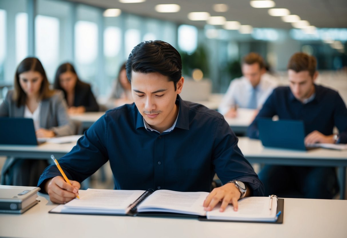 Une personne étudiant et passant des examens pour la certification CléA dans un établissement Constructys