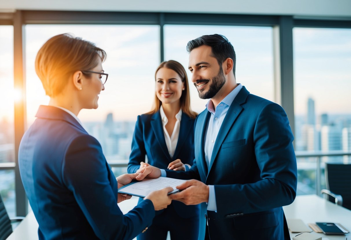 Un propriétaire de petite entreprise recevant de l'aide de la part des représentants de Constructys