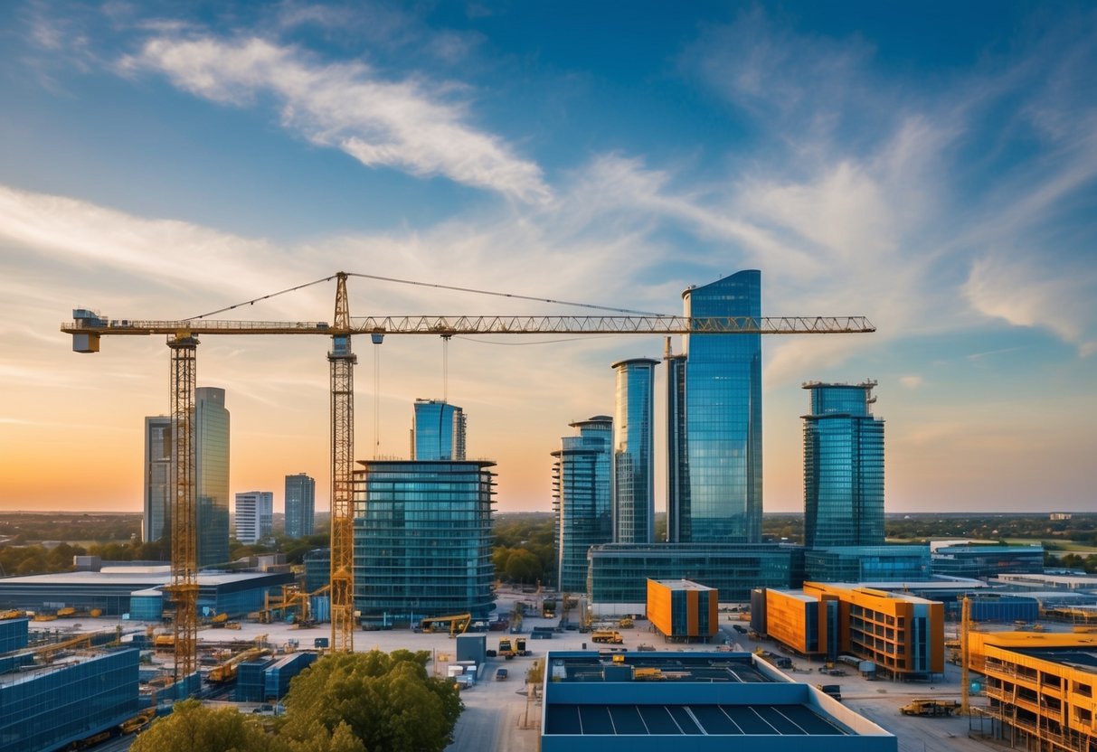 Un chantier de construction animé avec des petites et moyennes entreprises recevant du soutien et de la formation de Constructys