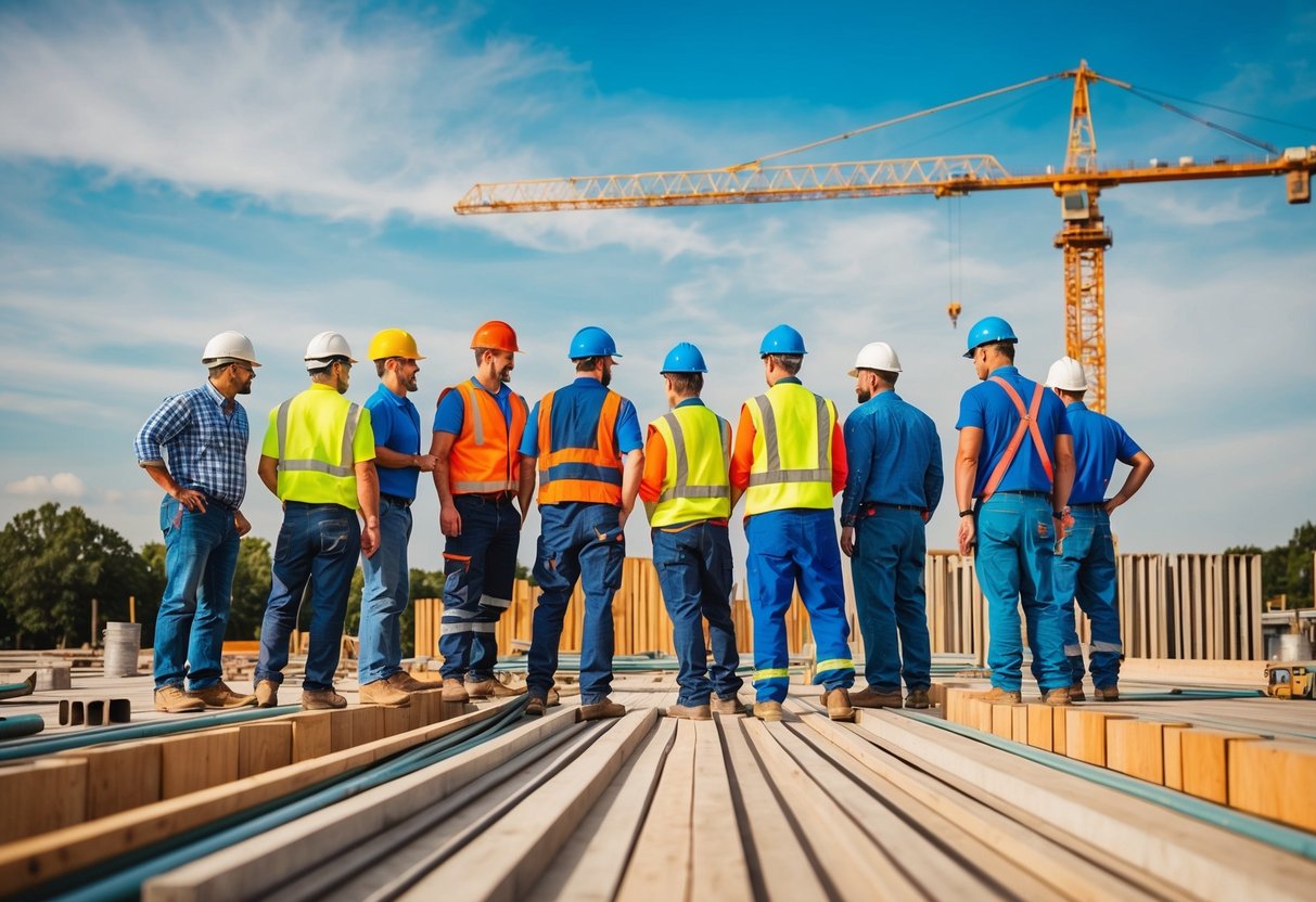 Un chantier avec divers métiers travaillant ensemble en harmonie