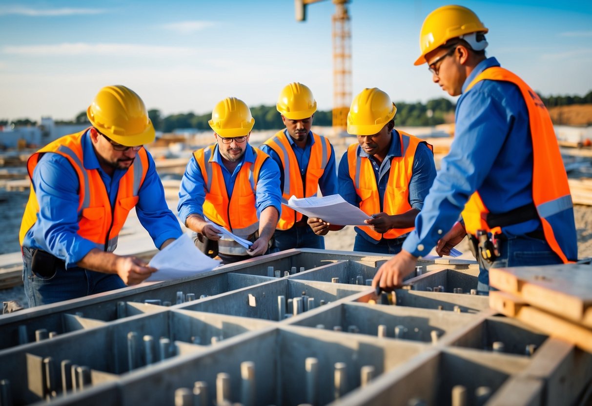 Un chantier de construction animé avec des travailleurs recevant une formation professionnelle de Constructys CCCA-BTP, impactant l'industrie du BTP.