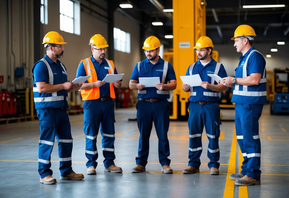 Un groupe de travailleurs recevant une formation en sécurité de Constructys dans un cadre industriel moderne.