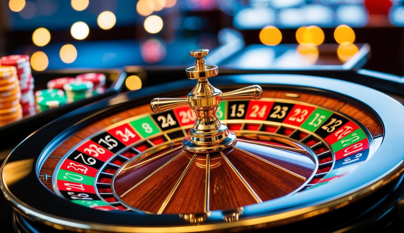 Roda roulette online yang berwarna-warni berputar di situs web terpercaya, dengan peluang menang yang tinggi