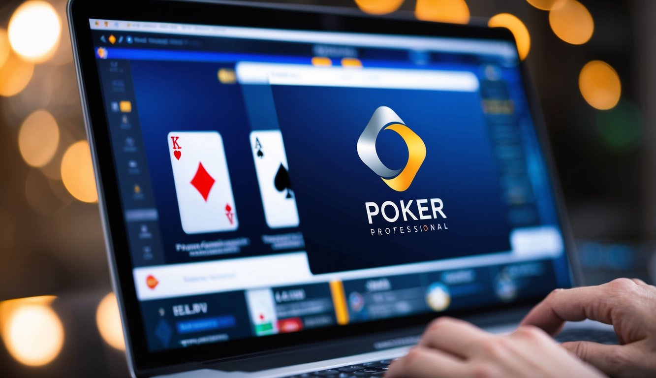 Antarmuka poker online yang ramping dan modern dengan logo profesional dan terpercaya yang ditampilkan secara mencolok