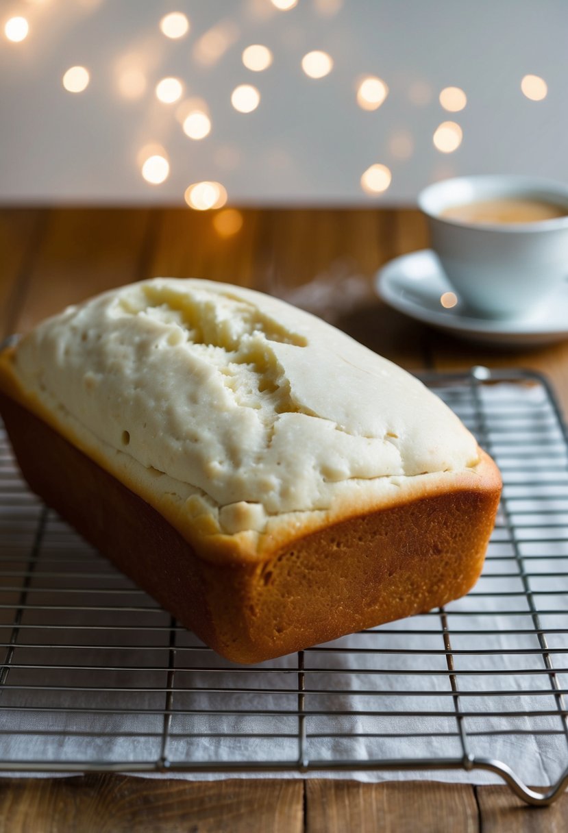 A freshly baked classic white sandwich loaf cooling on a wire rack