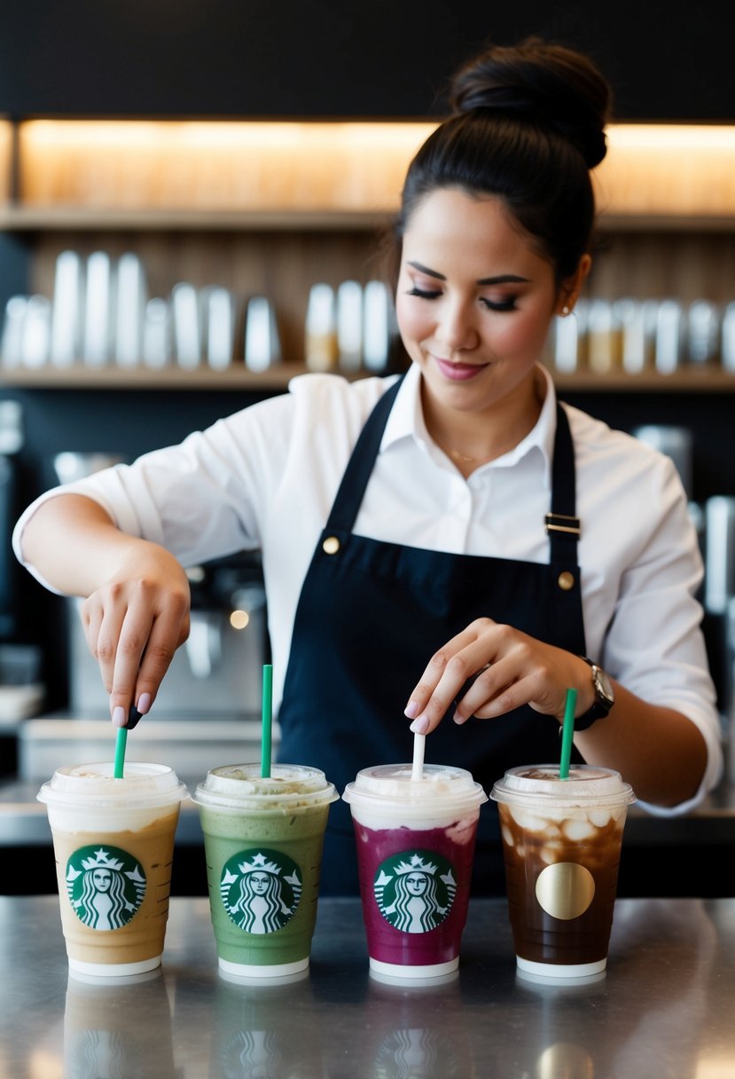 A barista creating custom Starbucks drinks based on zodiac signs