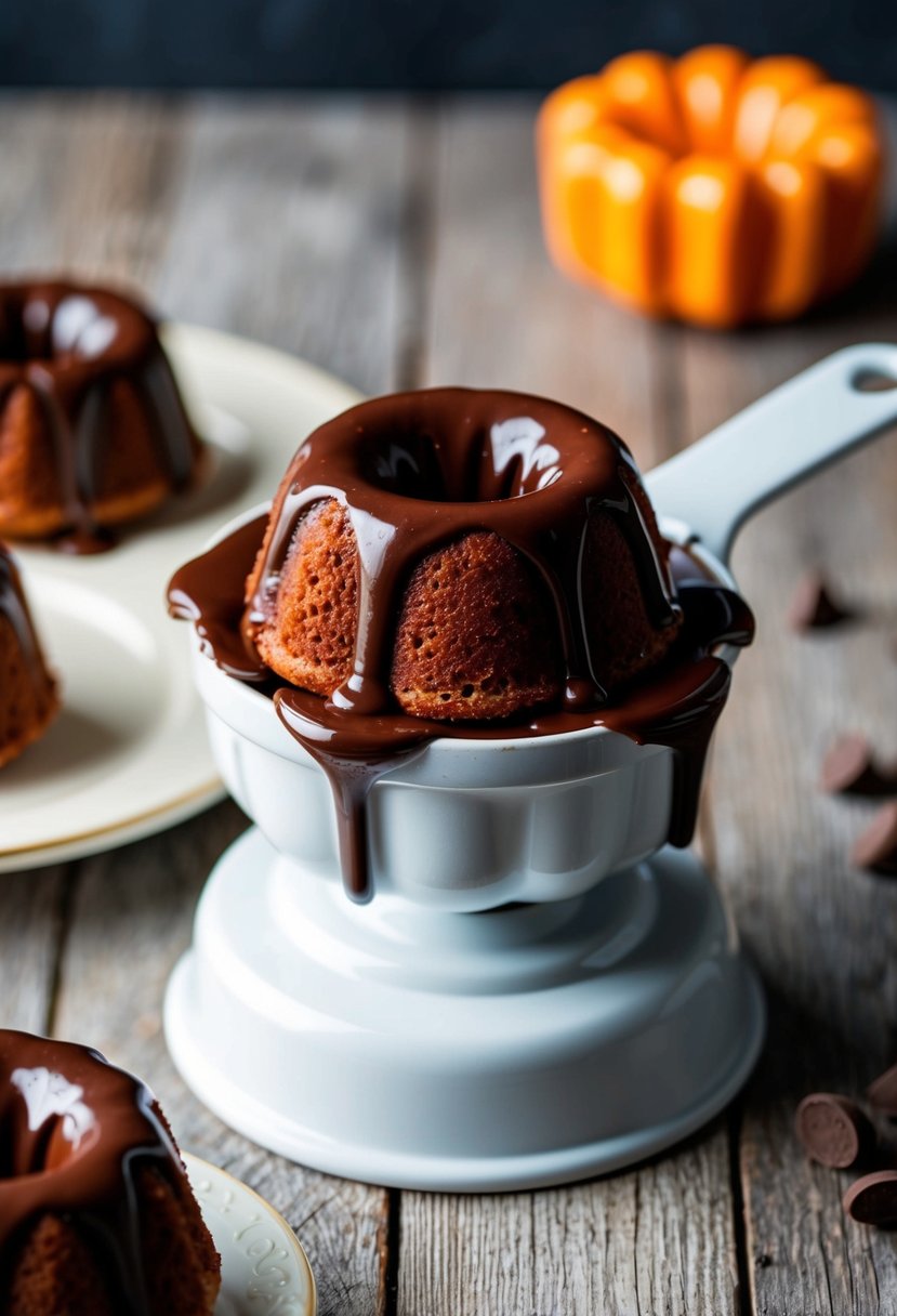 A mini bundt maker overflowing with molten chocolate lava cakes