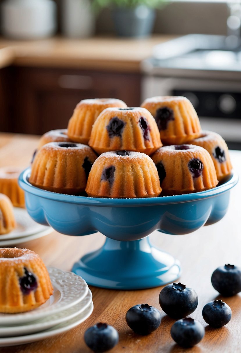 A mini bundt maker filled with freshly baked glazed blueberry mini bundts