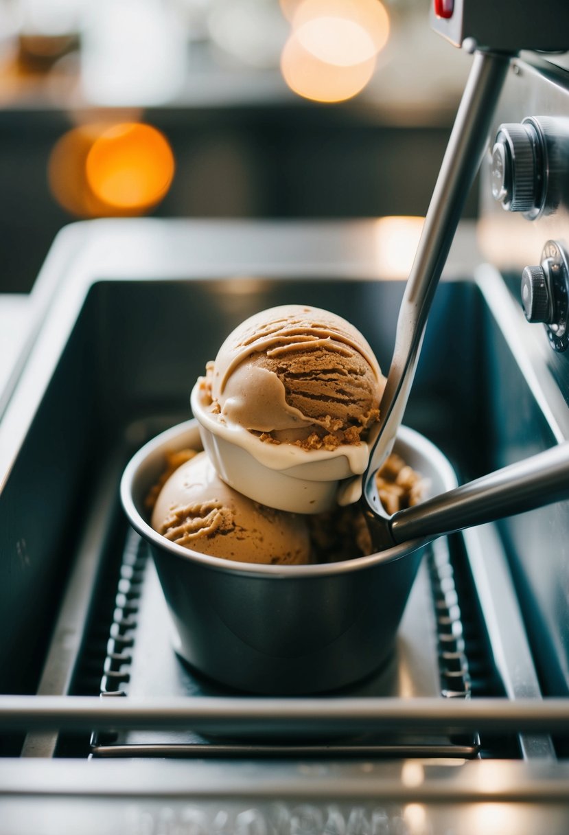 A keto coffee ice cream being made in a machine