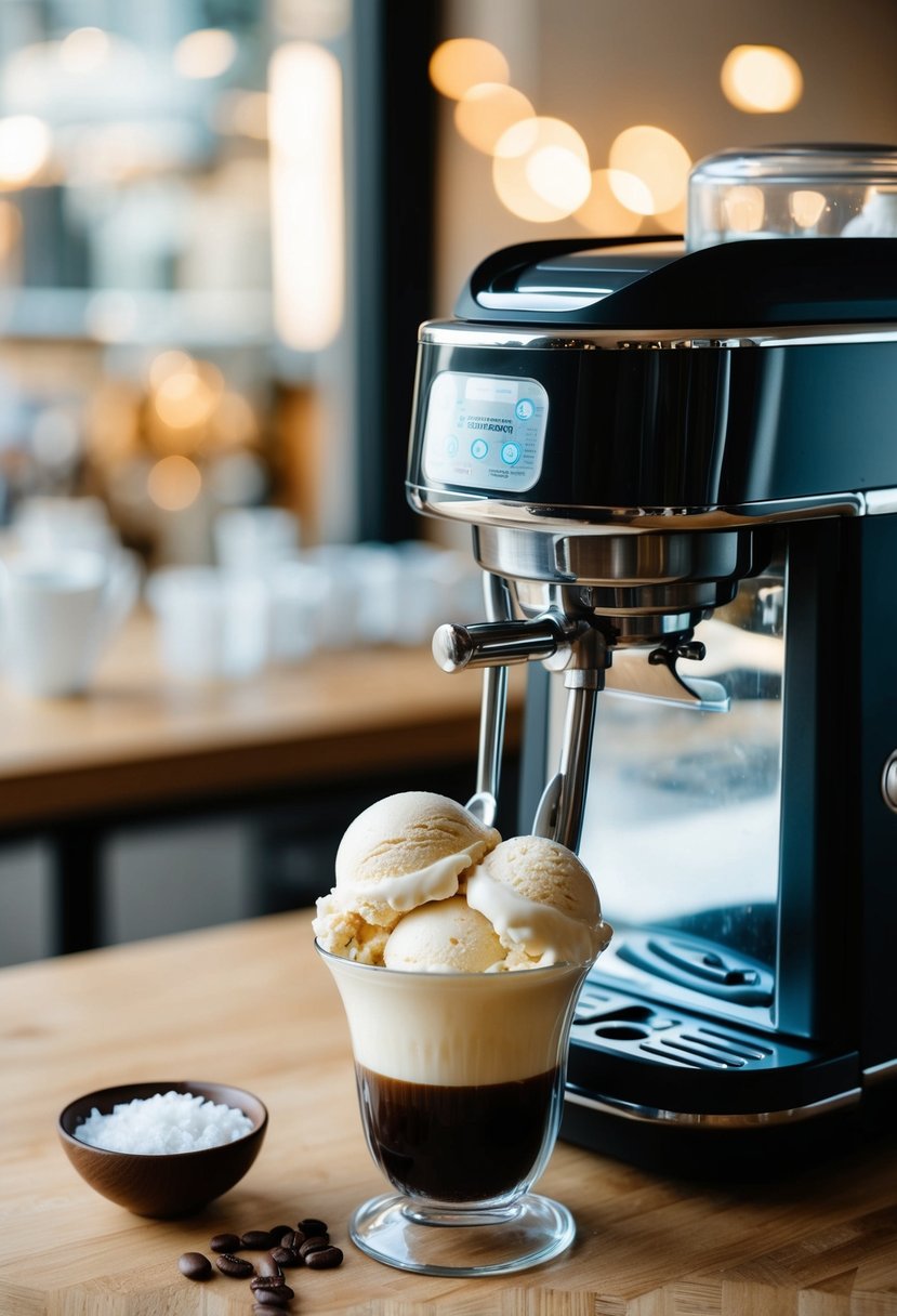 A sleek coffee ice cream machine churns out creamy keto coconut espresso dream dessert