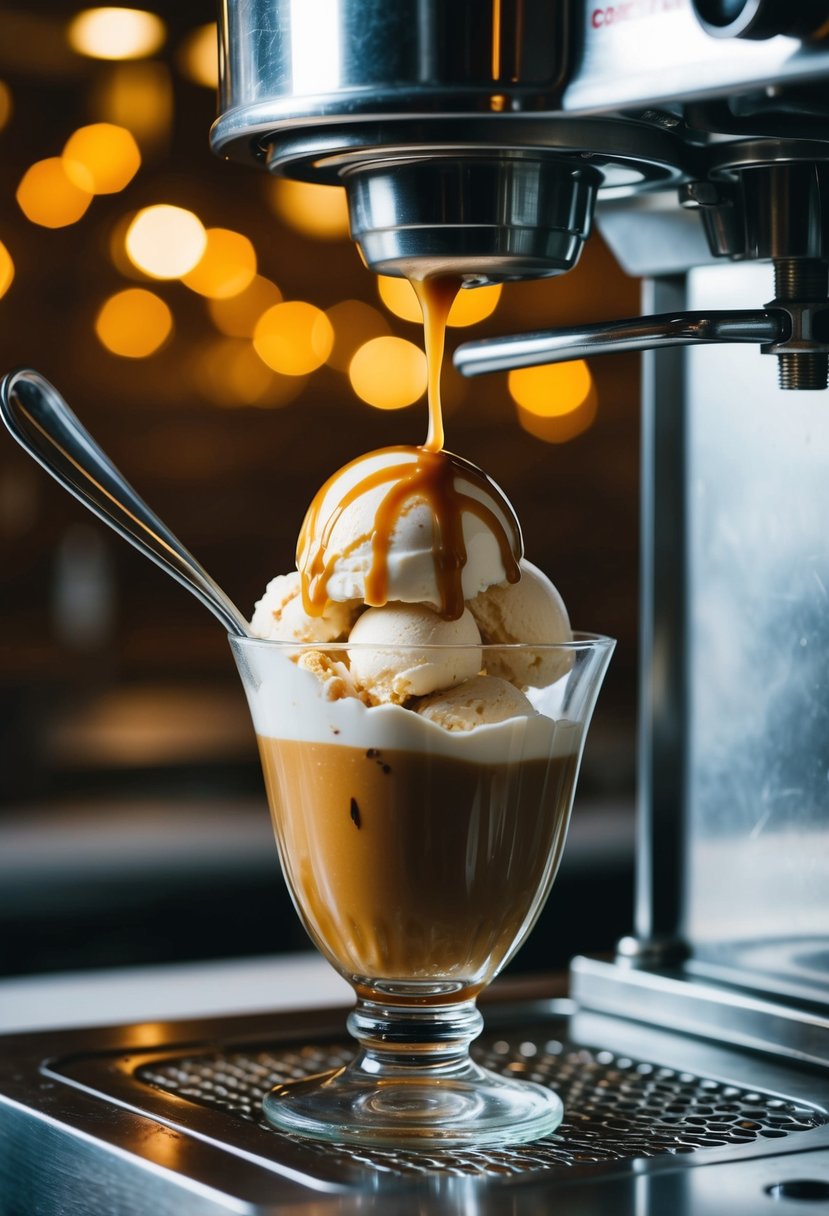 A glass of salted caramel cold brew whip keto coffee ice cream being made in a machine