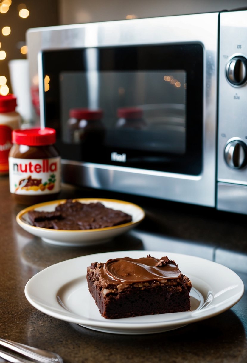 A microwave with a plate of Nutella brownie batter ready to be cooked