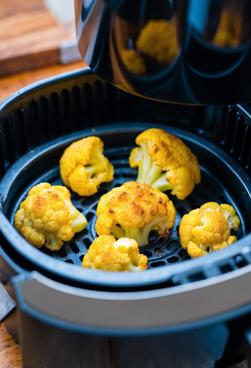 Golden cauliflower bites sizzling in the air fryer