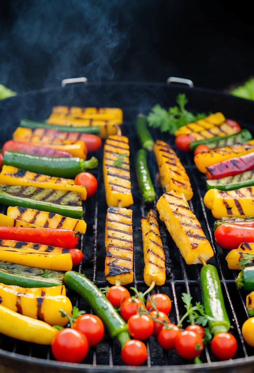 A colorful array of grilled vegetables sizzling on a balsamic-infused barbecue grill