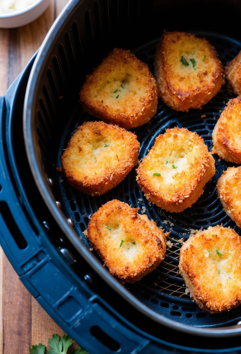 Golden-brown ham nuggets coated in a garlic parmesan crust, sizzling in an air fryer