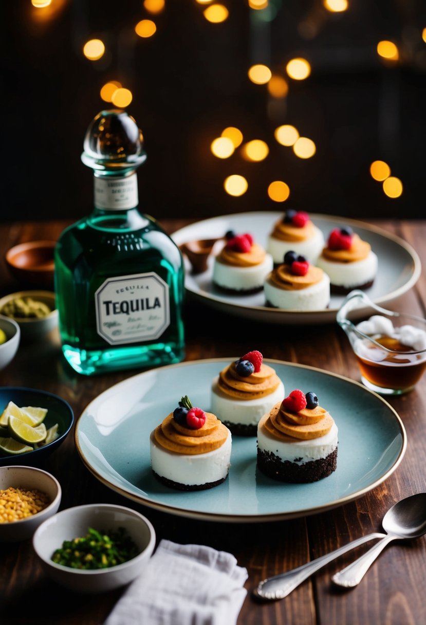 A table set with tequila-infused desserts and ingredients