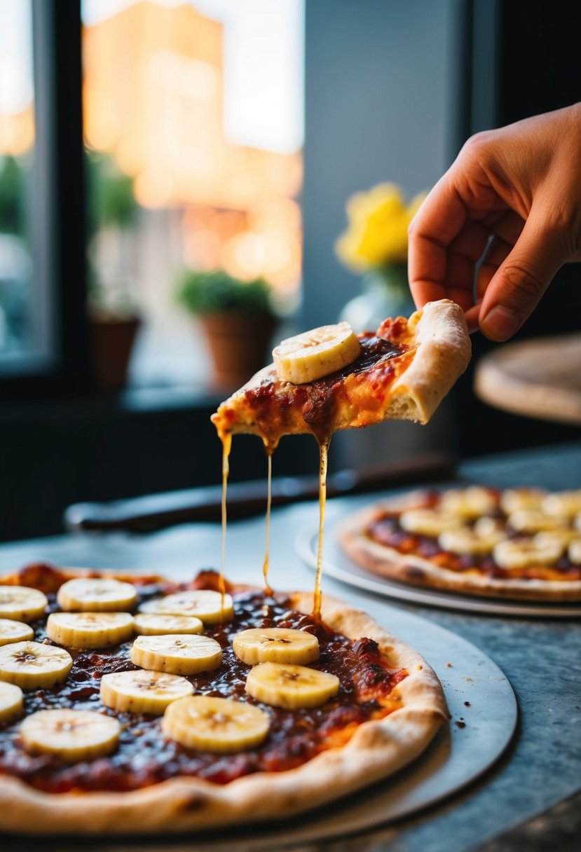 A caramelized banana pizza being prepared with unusual dinner recipes