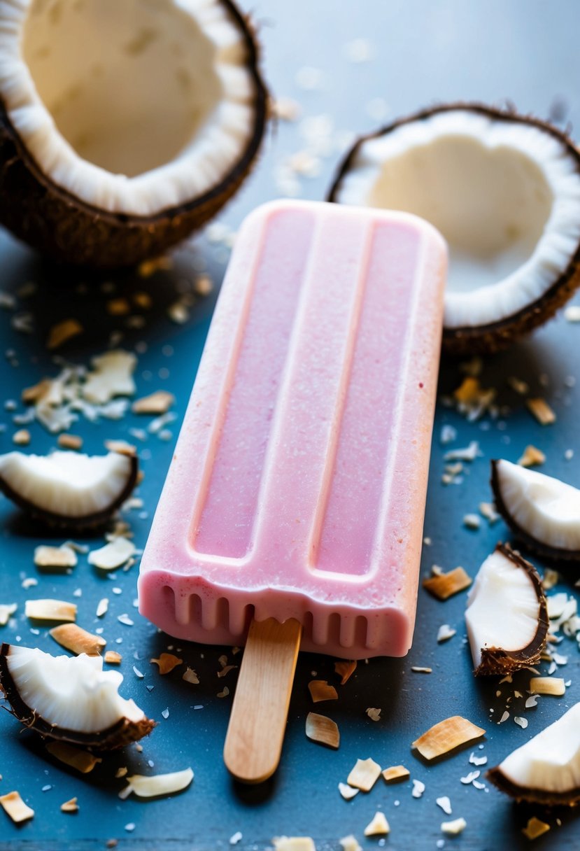 A refreshing popsicle surrounded by coconut flakes and a dollop of keto-friendly jello