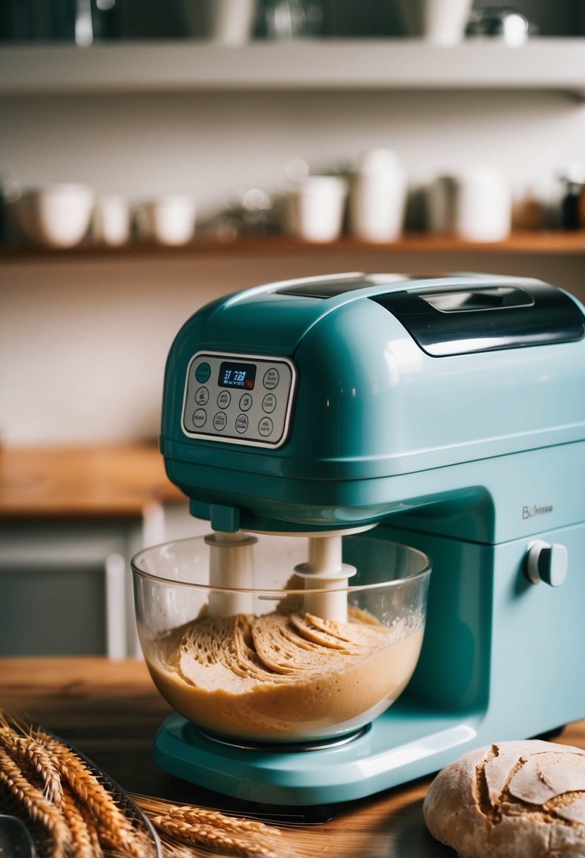 A bread machine mixing whole wheat bread dough