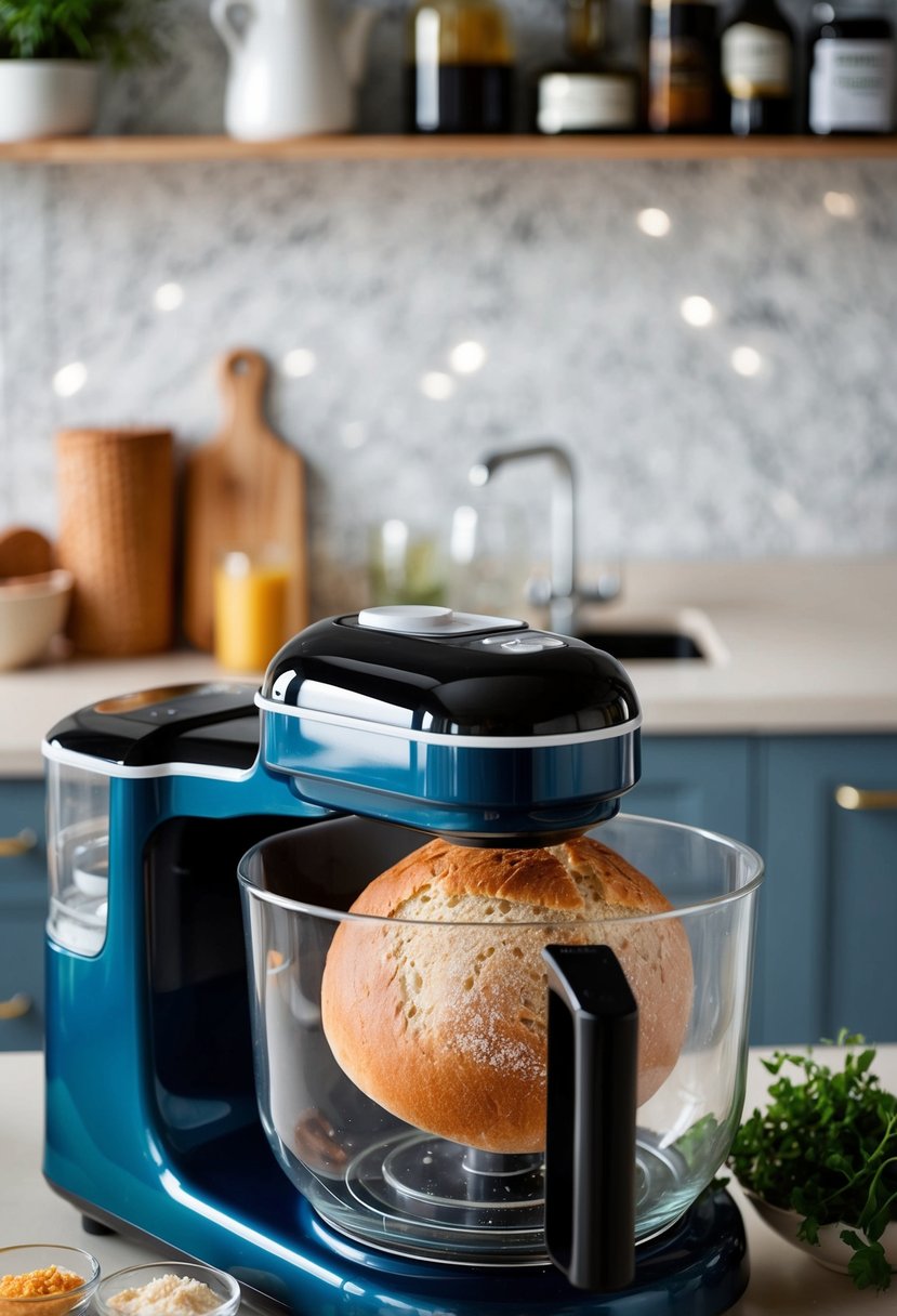 A bread machine mixing ingredients for Olive Parmesan Bread