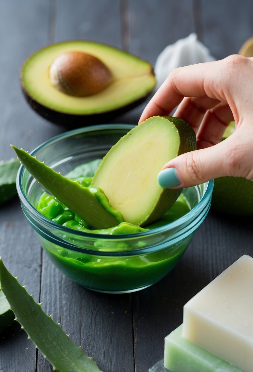 Aloe vera and avocado being mixed into soap ingredients for cold process soap making