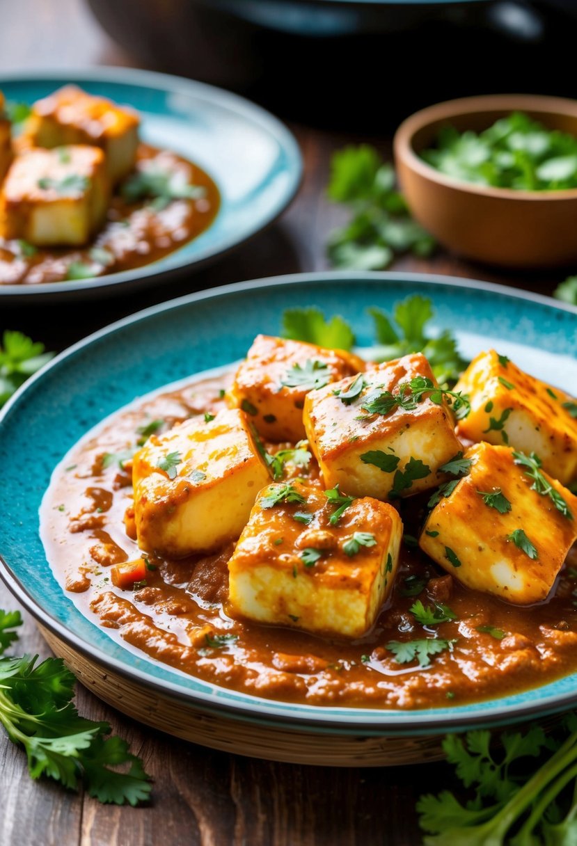 A sizzling hot plate of Paneer Chilli with vibrant, glossy gravy, garnished with fresh herbs and spices