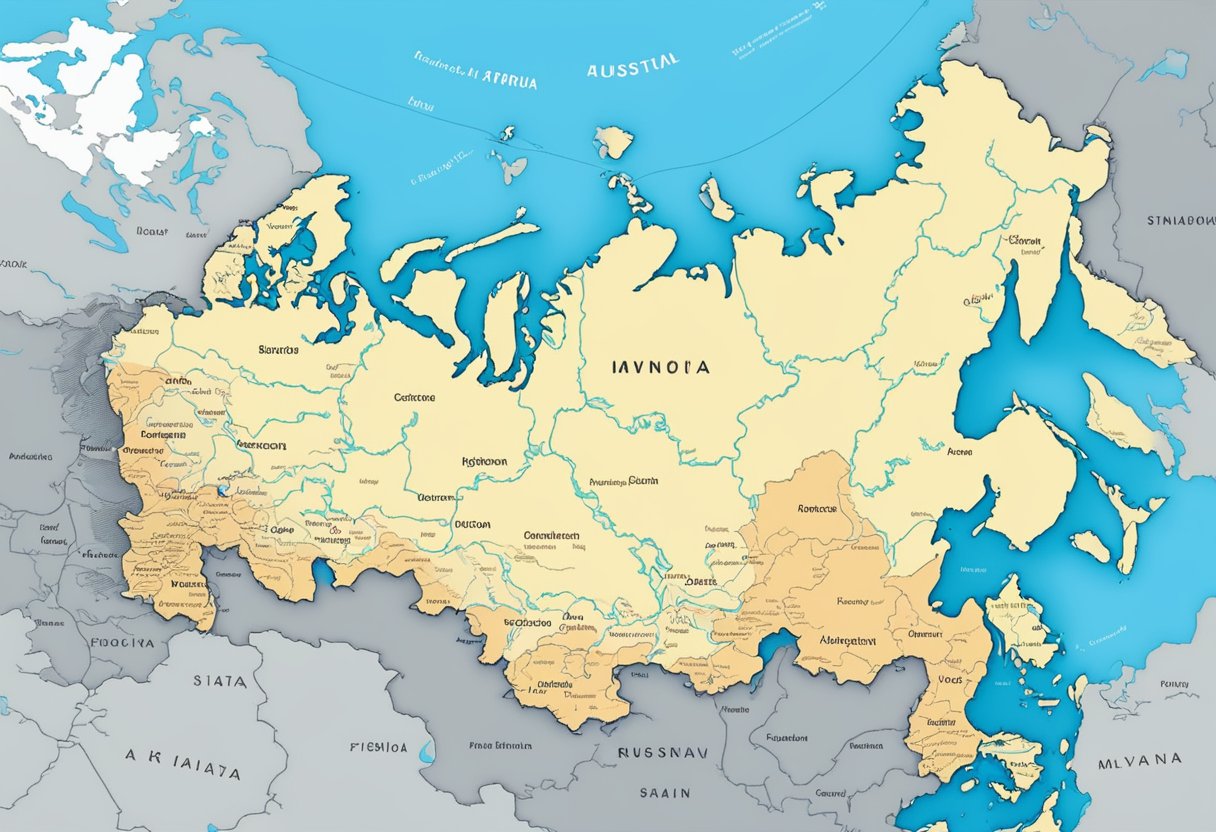 A map with a highlighted location in Russia