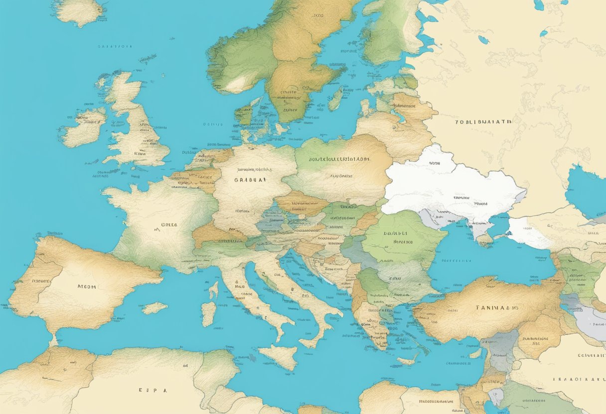 A world map with a highlighted location in Europe