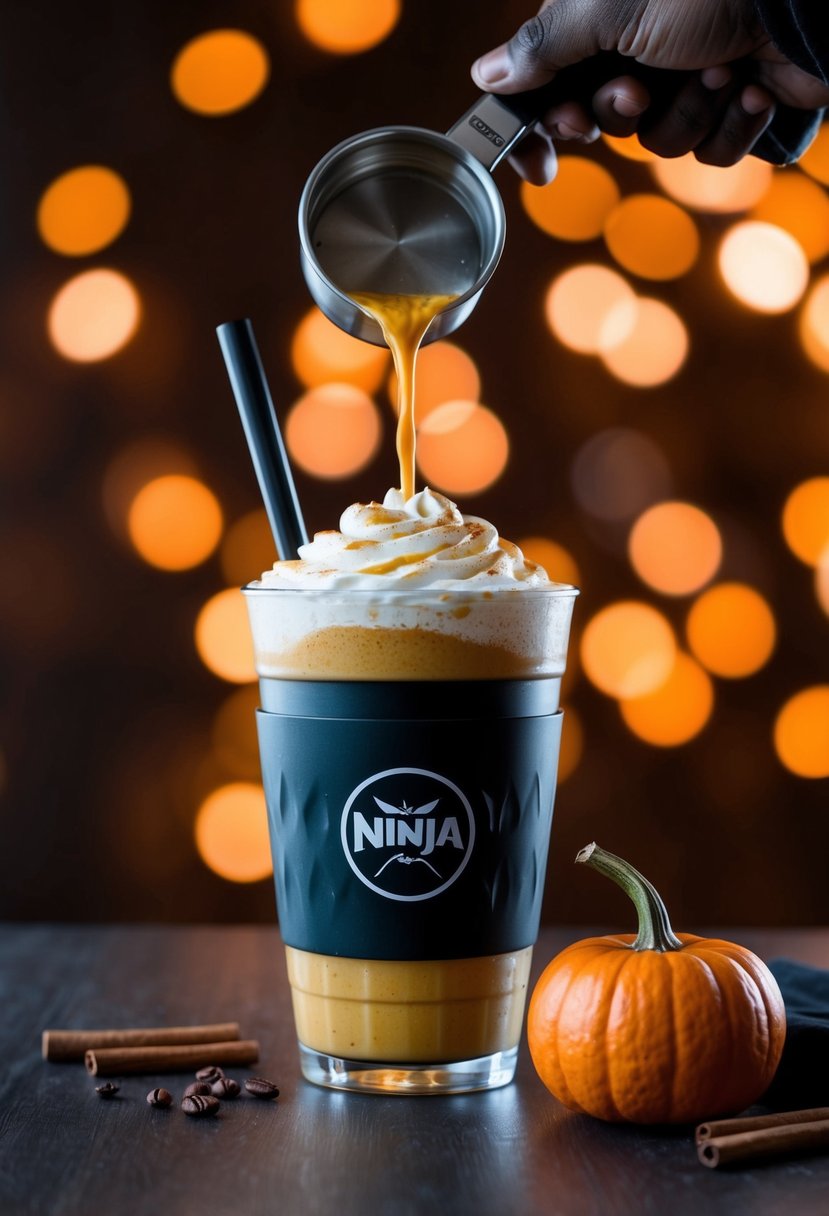 A ninja pumpkin spice frappe being brewed with precision and stealth