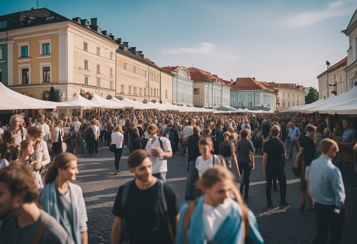 Vilniuje pulsuoja miesto aikštė, pilna gyvybingų kultūrinių renginių ir pasirodymų.