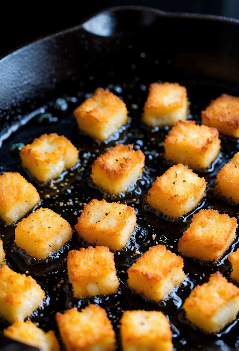 A cast iron skillet sizzles as golden-brown cod nuggets fry in bubbling oil. A sprinkle of seasoning adds a touch of Southern flavor