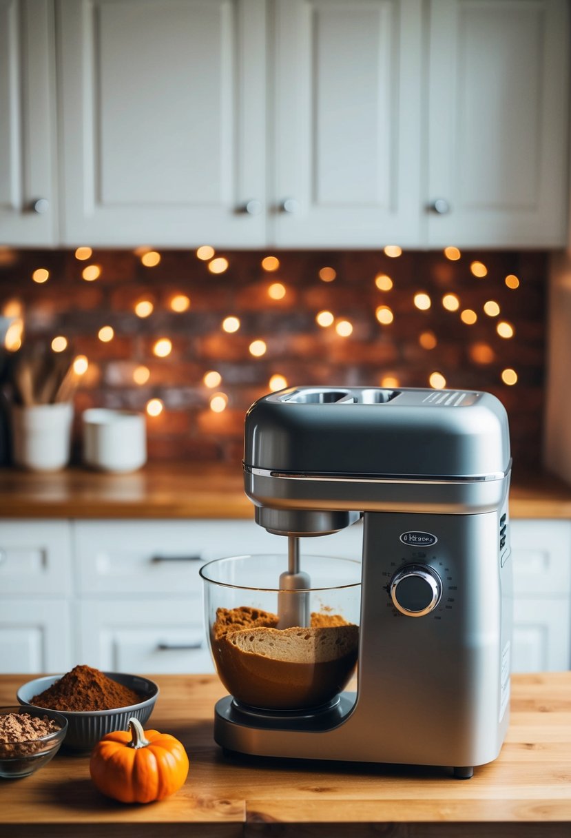 A bread machine mixing ingredients for Pumpkin Spice Bread