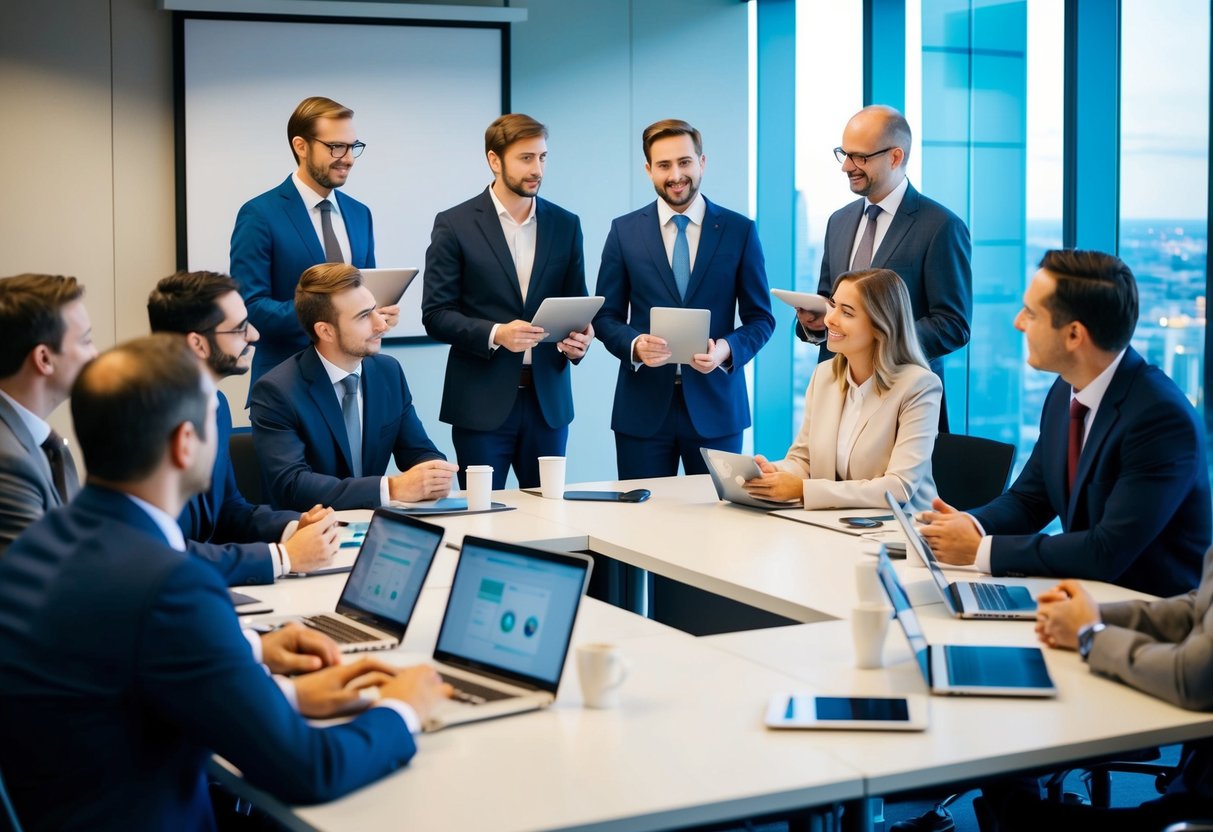 Un groupe de startups présentant leurs produits à des fonctionnaires dans une salle de conférence